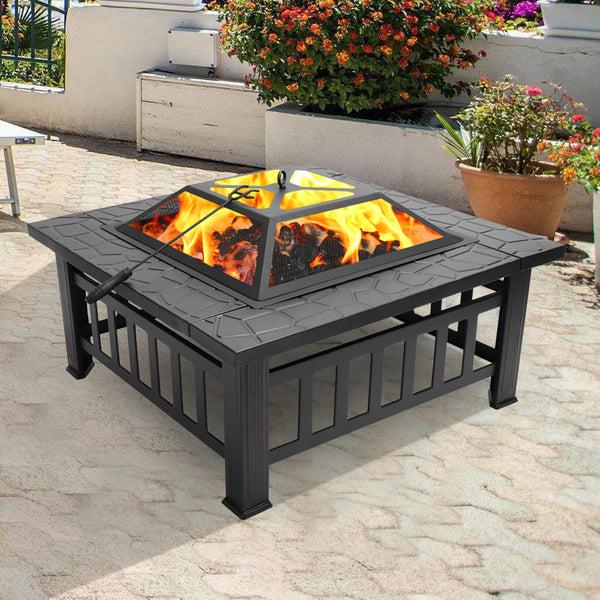 Portable Courtyard Metal Fire Bowl with Accessories Black